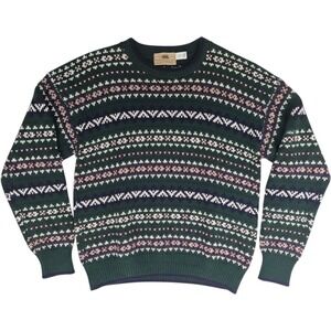 Vintage Woods Sweater Mens XL Green Fair Isle Cotton Crewneck 90s Retro Heritage